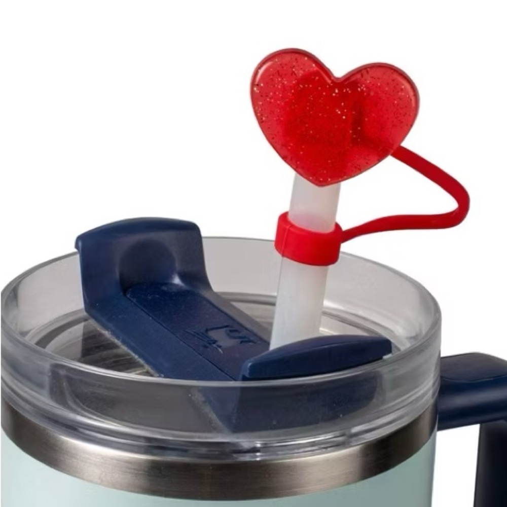 Two (2) Red Heart Straw Toppers